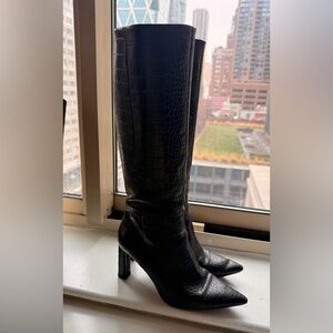 Mango Black Croc-Patterned Heeled Boots